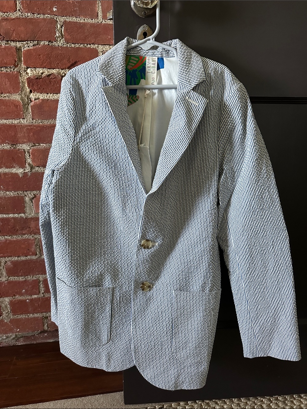 Striped Seersucker Kids Blazer - Blue & White
